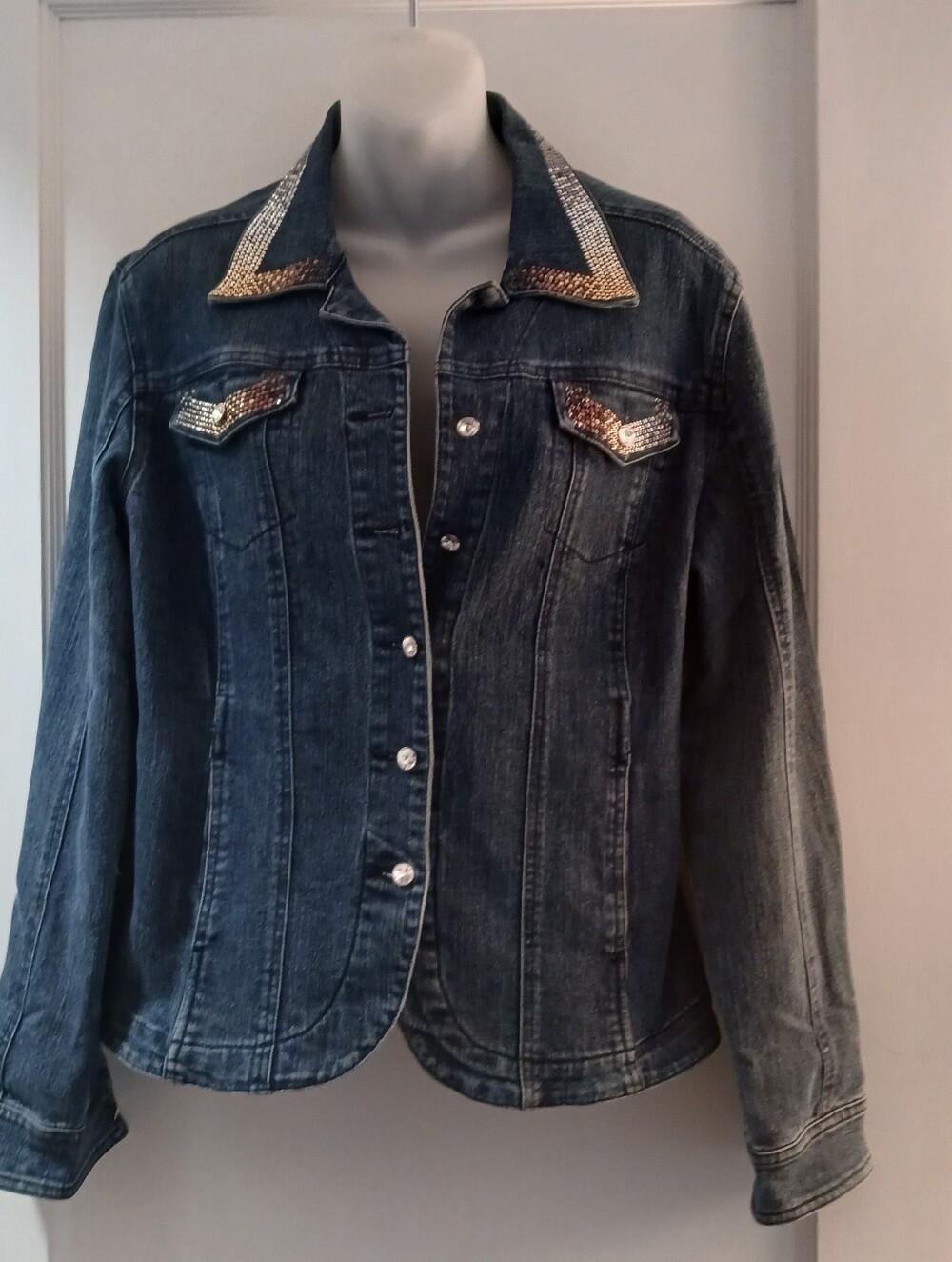 Christine Alexander Dark Blue Denim Jacket with Silver & Gold Rhinestone Trim